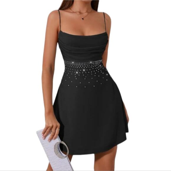 Kutumai Dress Women's Large Black Chiffon Sleeveless Backless Sexy Party Mini - Picture 1 of 12